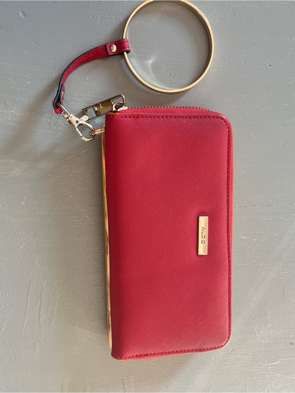 Aldo Red Zip-Around Wristlet Wallet with Gold Accent